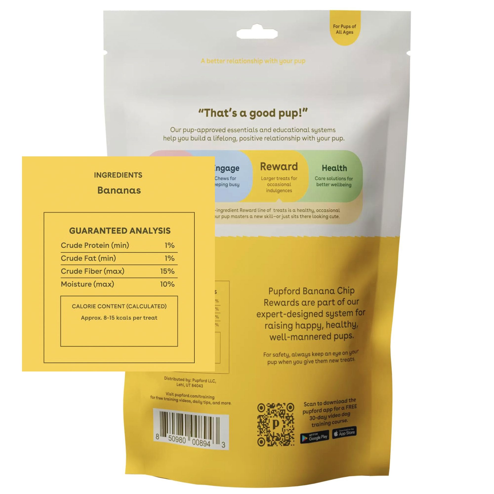 Pupford banana-chip crunch close-up highlighting crisp texture for training rewards.