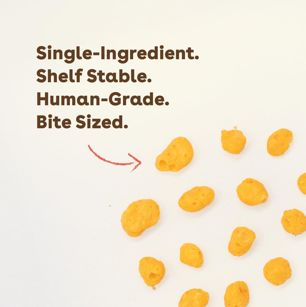Pupford cheddar single-ingredient bites ideal for low-calorie training rewards.