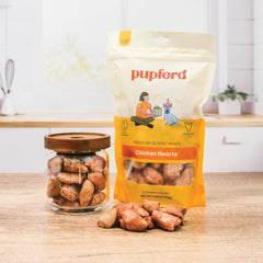 Pupford chicken hearts texture close-up showing crunchy reward.