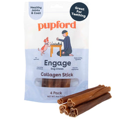 Pupford Collagen Stick Chews packaging showcases all-natural ingredients.