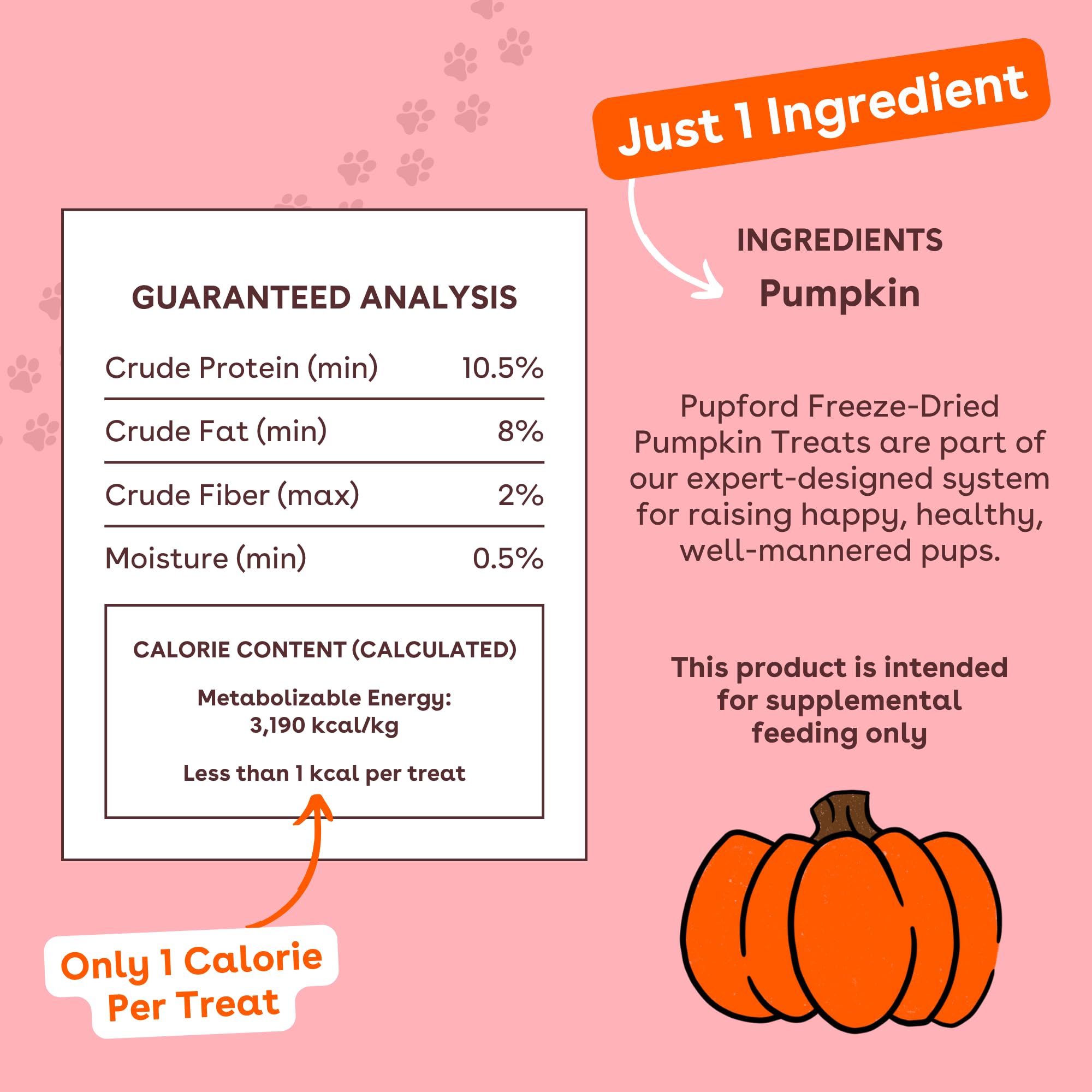 Pupford Freeze Dried Pumpkin Treats close-up shows bite-sized pieces ideal for quick rewards during training.