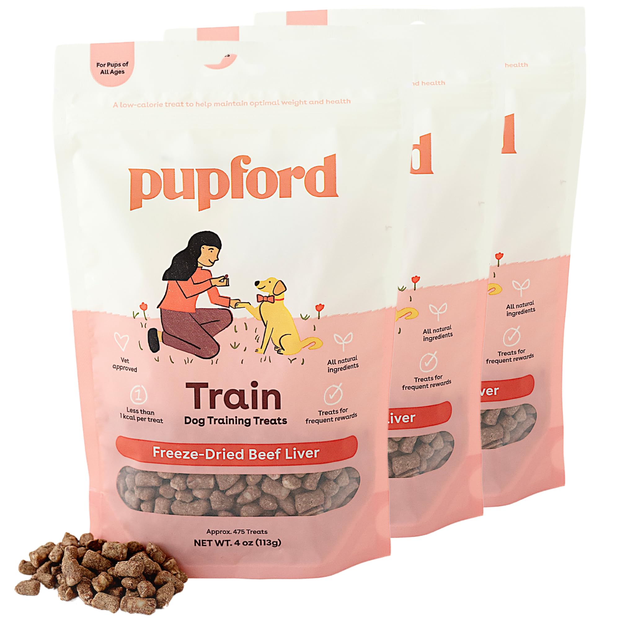 Pupford Freeze Dried Training Treats beef liver 4oz packaging offers travel-ready rewards.