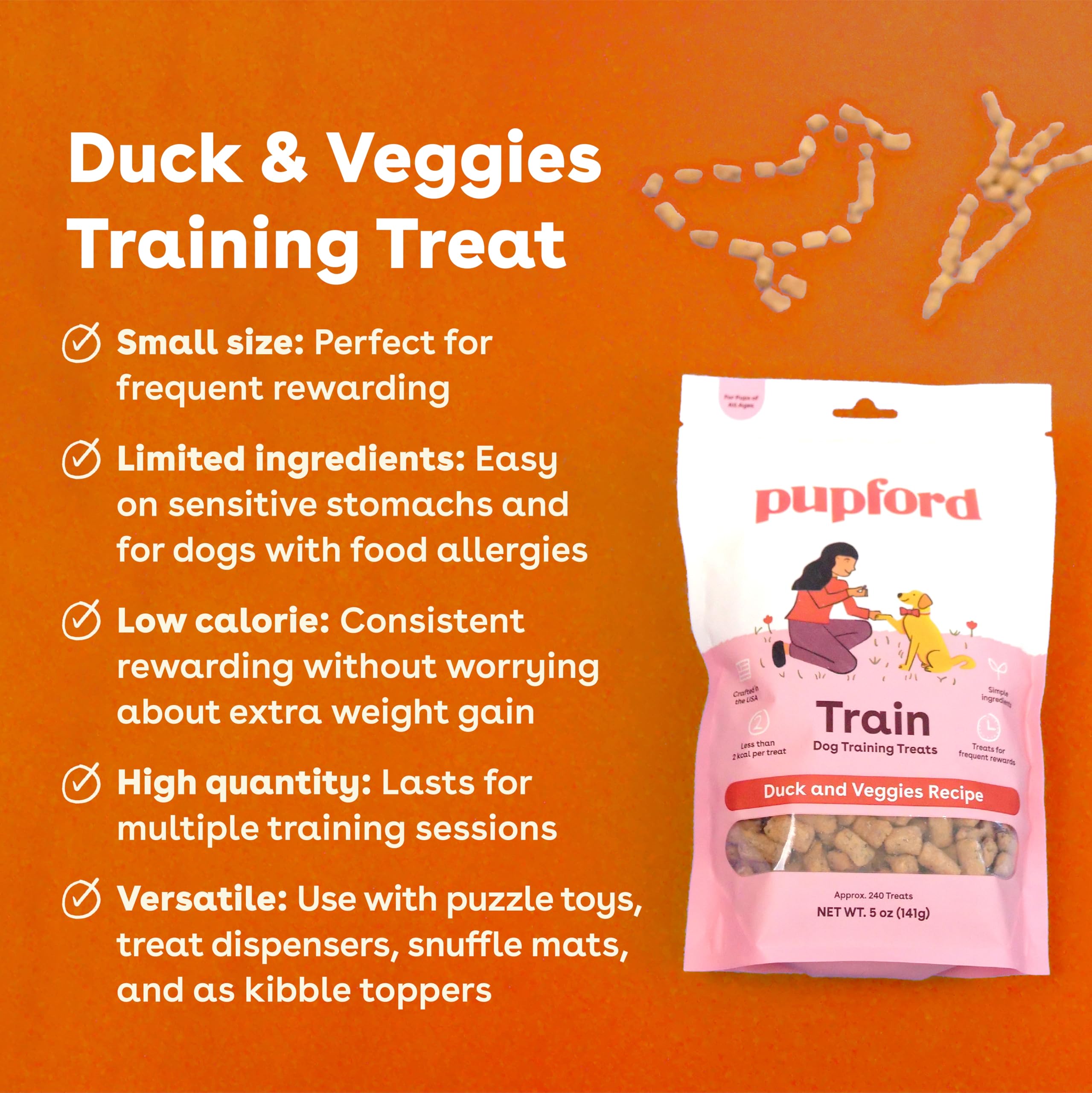 Pupford Freeze Dried Training Treats ingredients close-up showing simple four-ingredient formula