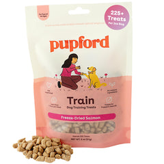 Pupford freeze-dried salmon treats in 2oz bag for quick training rewards.