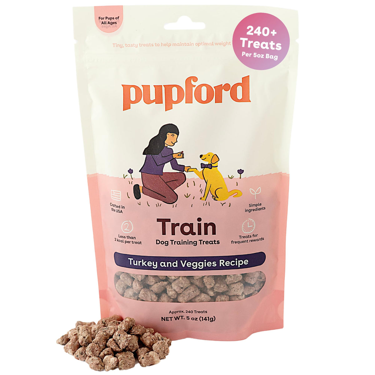 Pupford freeze-dried training treats in turkey and veggies, 5oz, ideal for quick rewards during training.