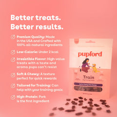 Pupford Soft & Chewy Treats pork close-up reveals soft texture ideal for quick rewards