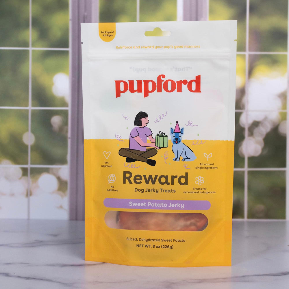 Pupford Storage-friendly packaging illustrates room-temperature snack storage.