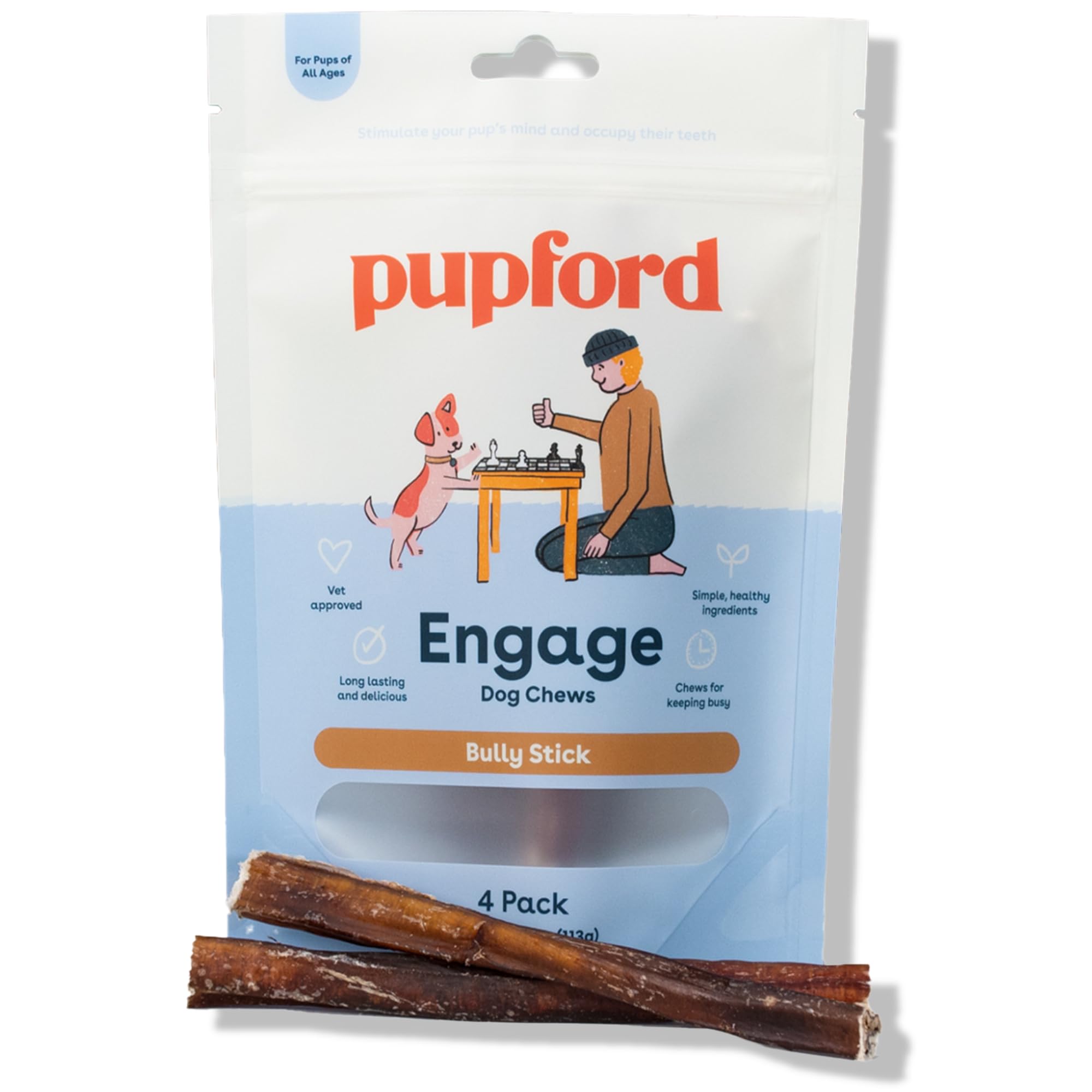 Pupford thick bully sticks pack 6-inch, ideal for teething and long-lasting chew