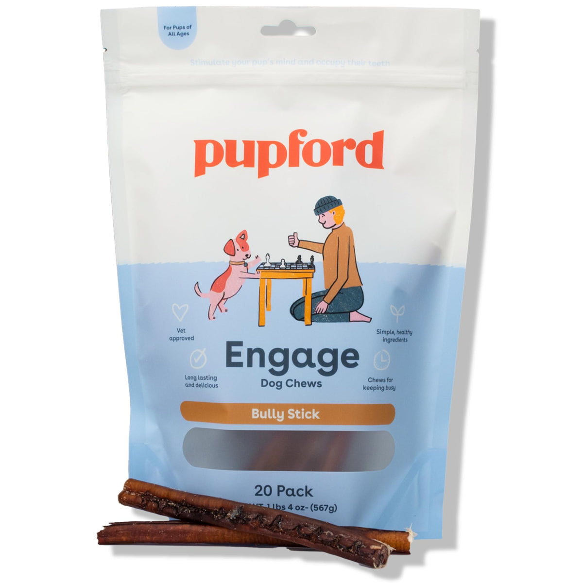 Pupford Thick Bully Sticks for puppies: soothing teething chew.