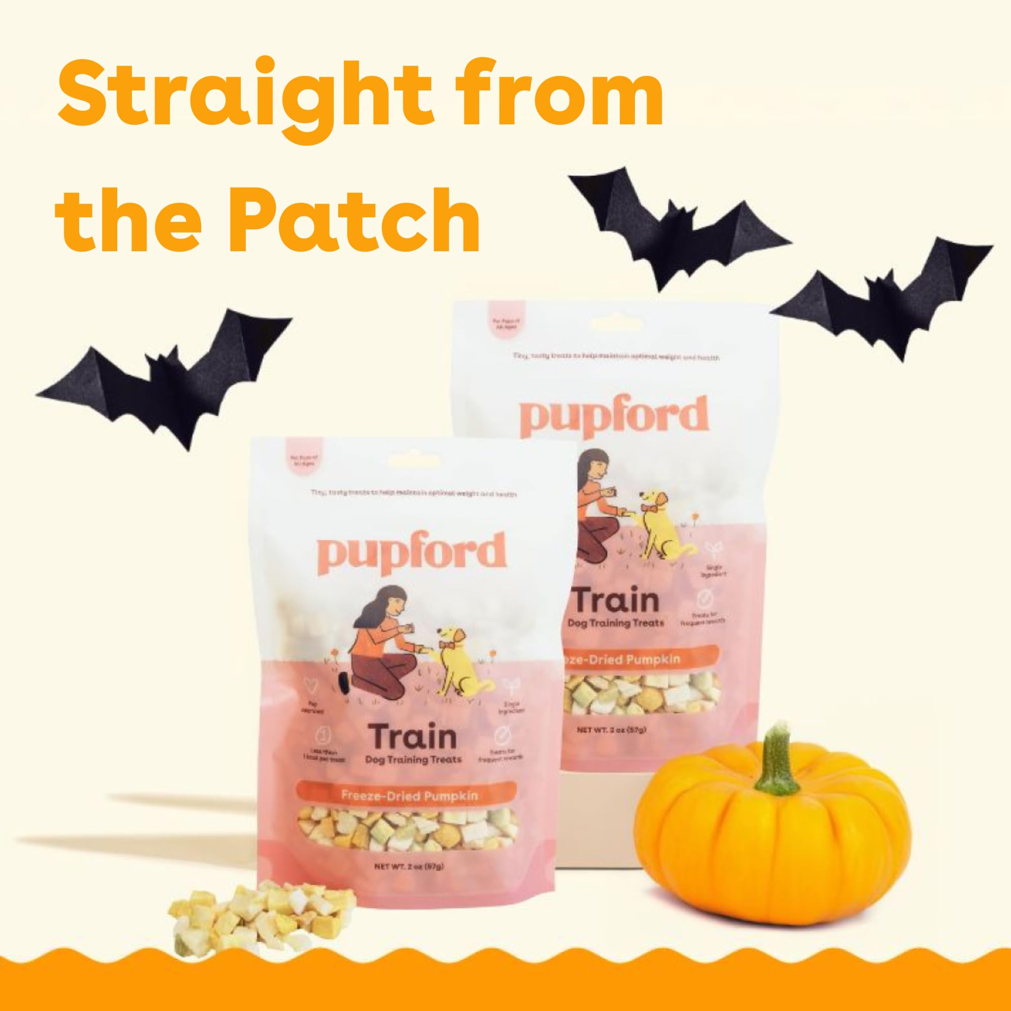 Pupford Freeze Dried Pumpkin Treats bite-size pieces are perfect for motivation during training sessions.