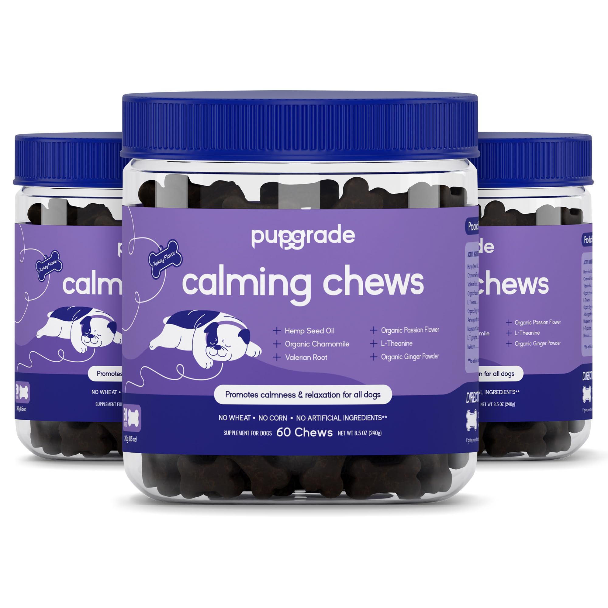 PupGrade Calming Chews turkey-flavor close-up for dog-friendly stress relief.