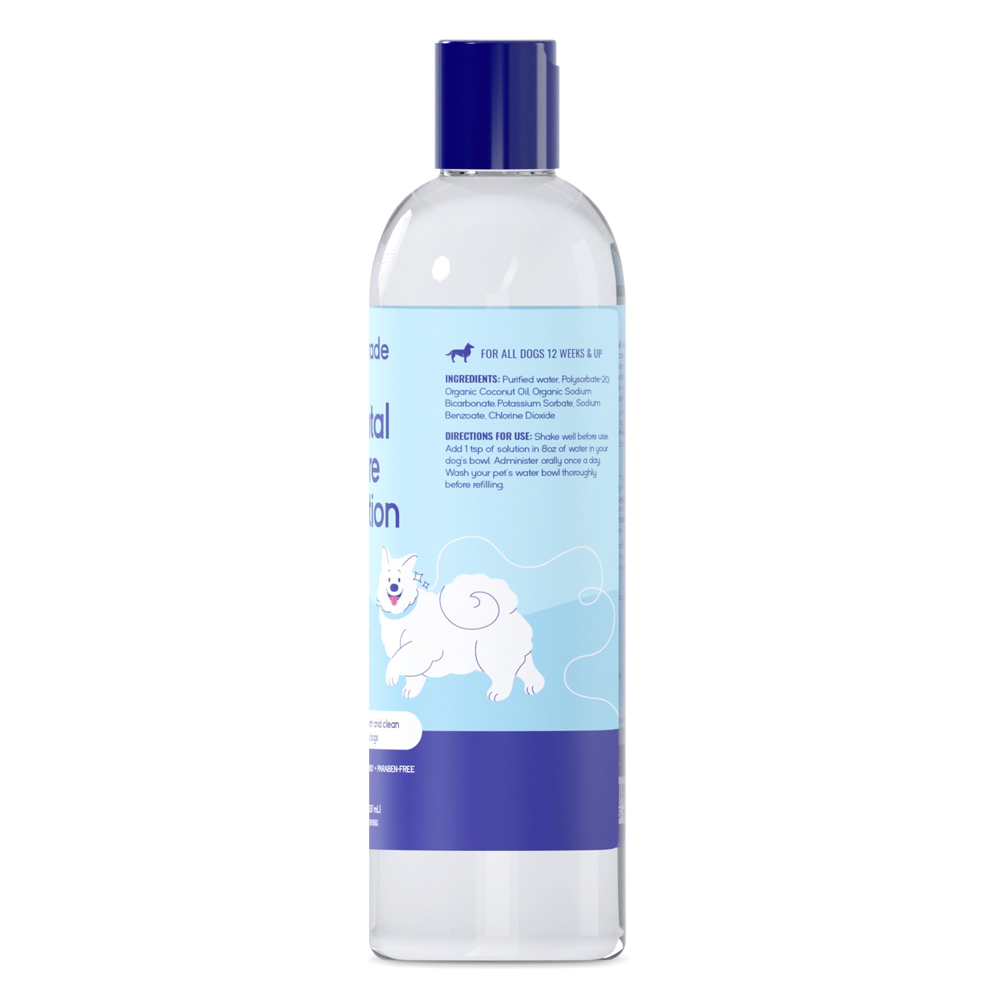PupGrade Dental Care Water Additive drops being added to water for gentle cleaning.