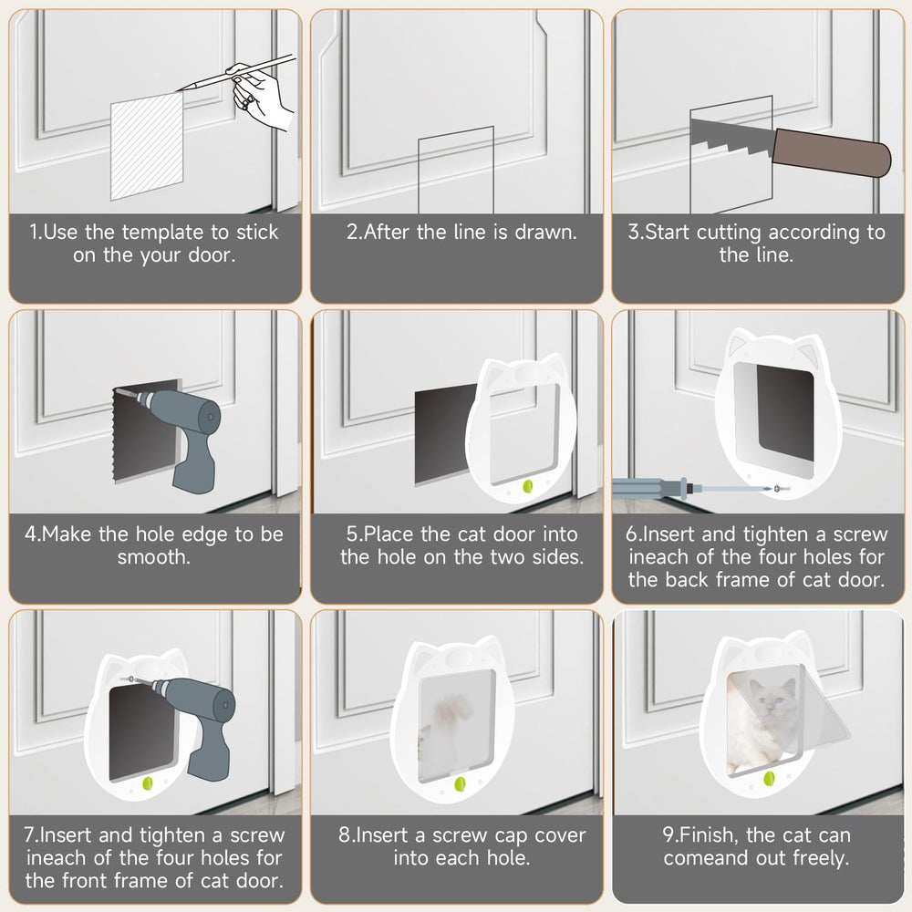 PUPIHOM cat door dimensions and pass-through size for spacious access.