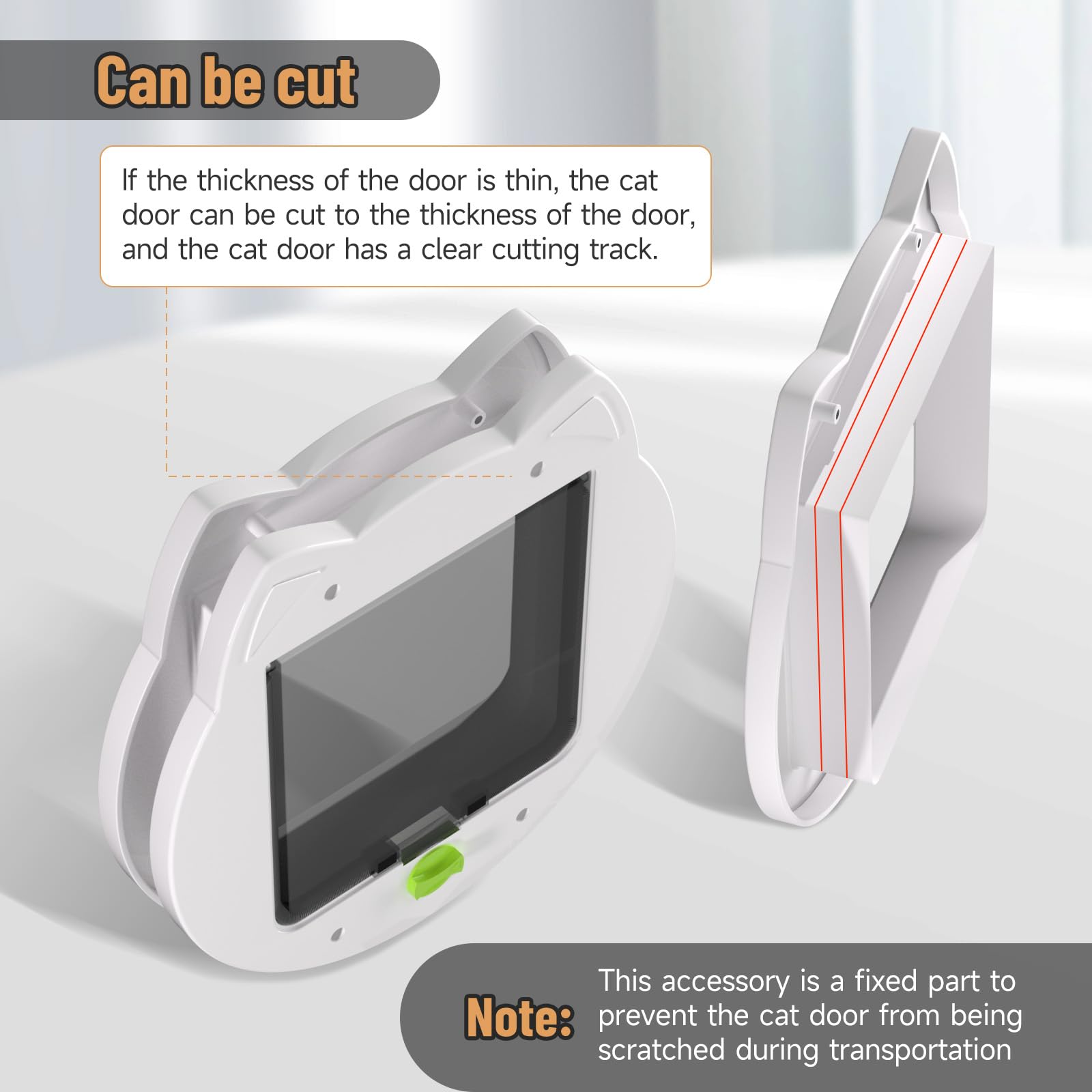 PUPIHOM cat door fits door thickness 0.8 to 1.8 inches.