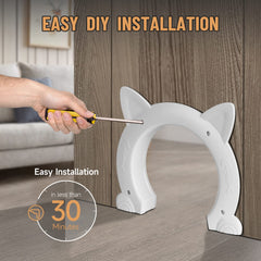 PUPIHOM cat door installation steps showing quick setup