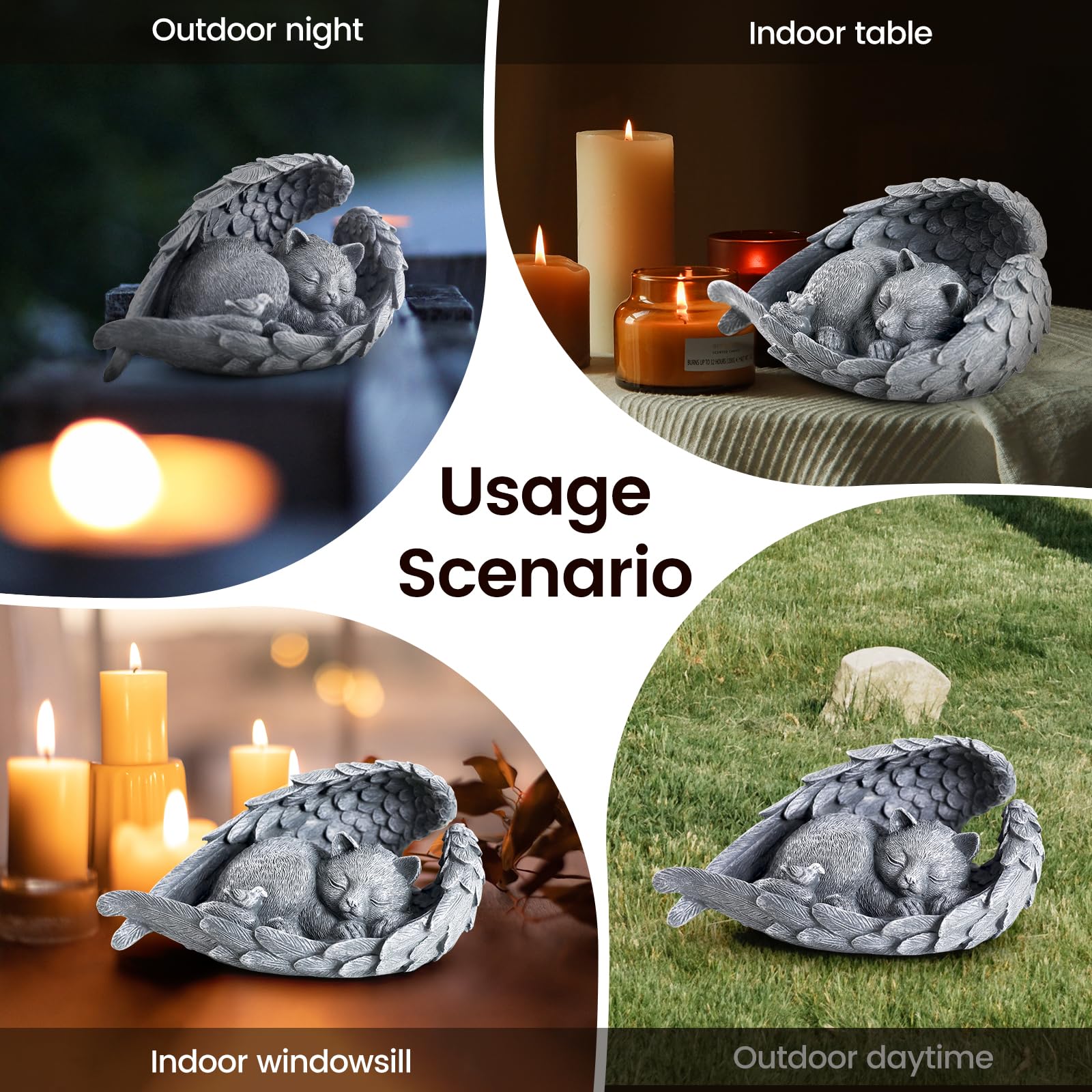 PUPIHOM cat memorial stone indoor display suitable for cabinet or shelf remembrance.