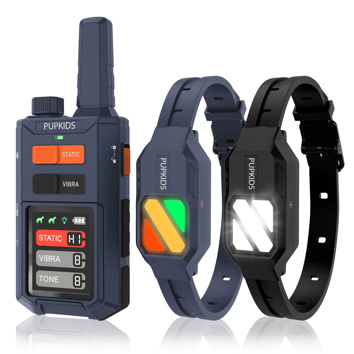 PUPKIDS dog training collar hero showing dual-dog control with a single remote