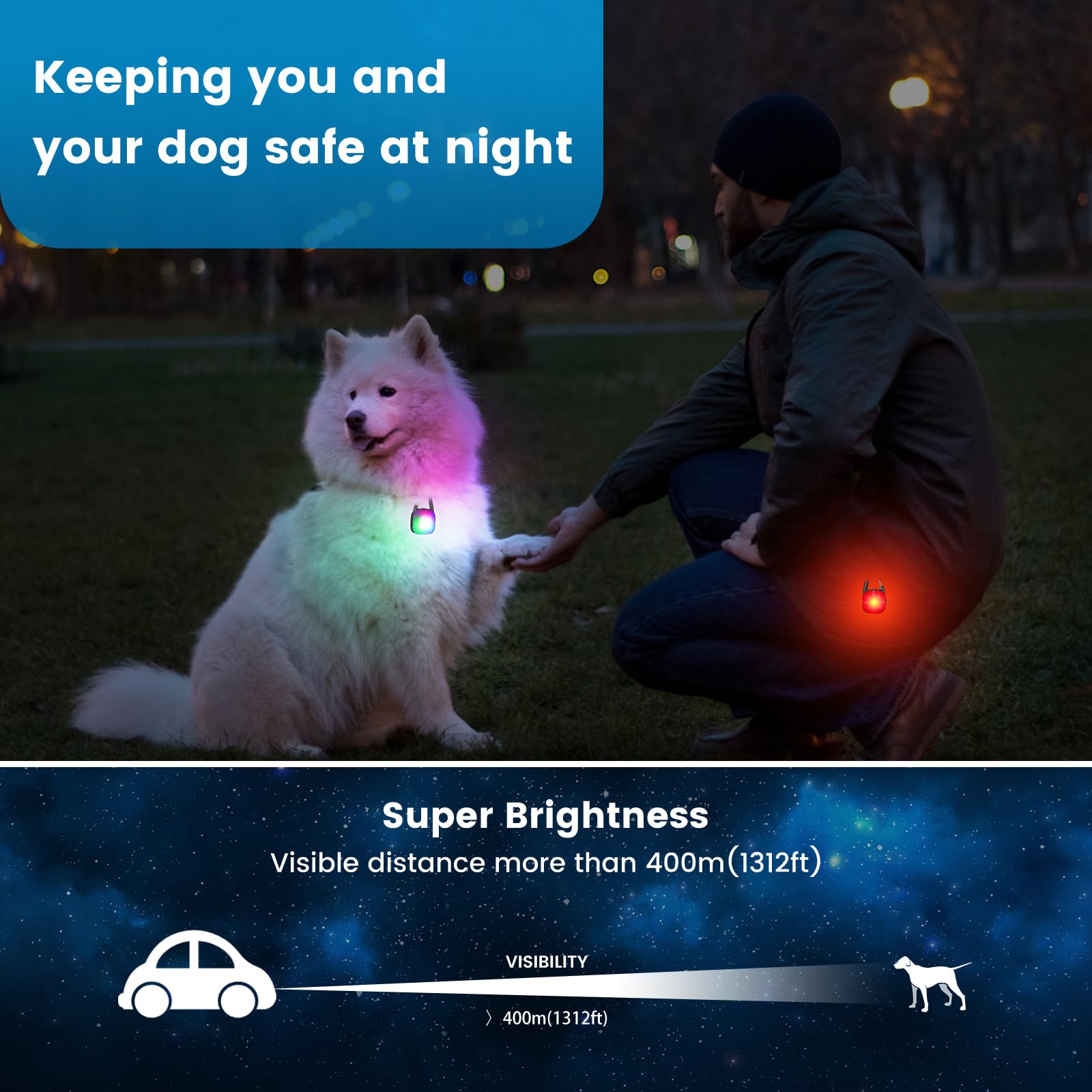 PUPKOLI 4-color modes dog light distinguishes dogs during group walks.
