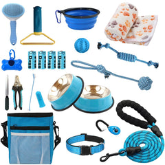 PupLuxe Puppy Starter Kit Blue—comprehensive care set for new puppy training sessions.