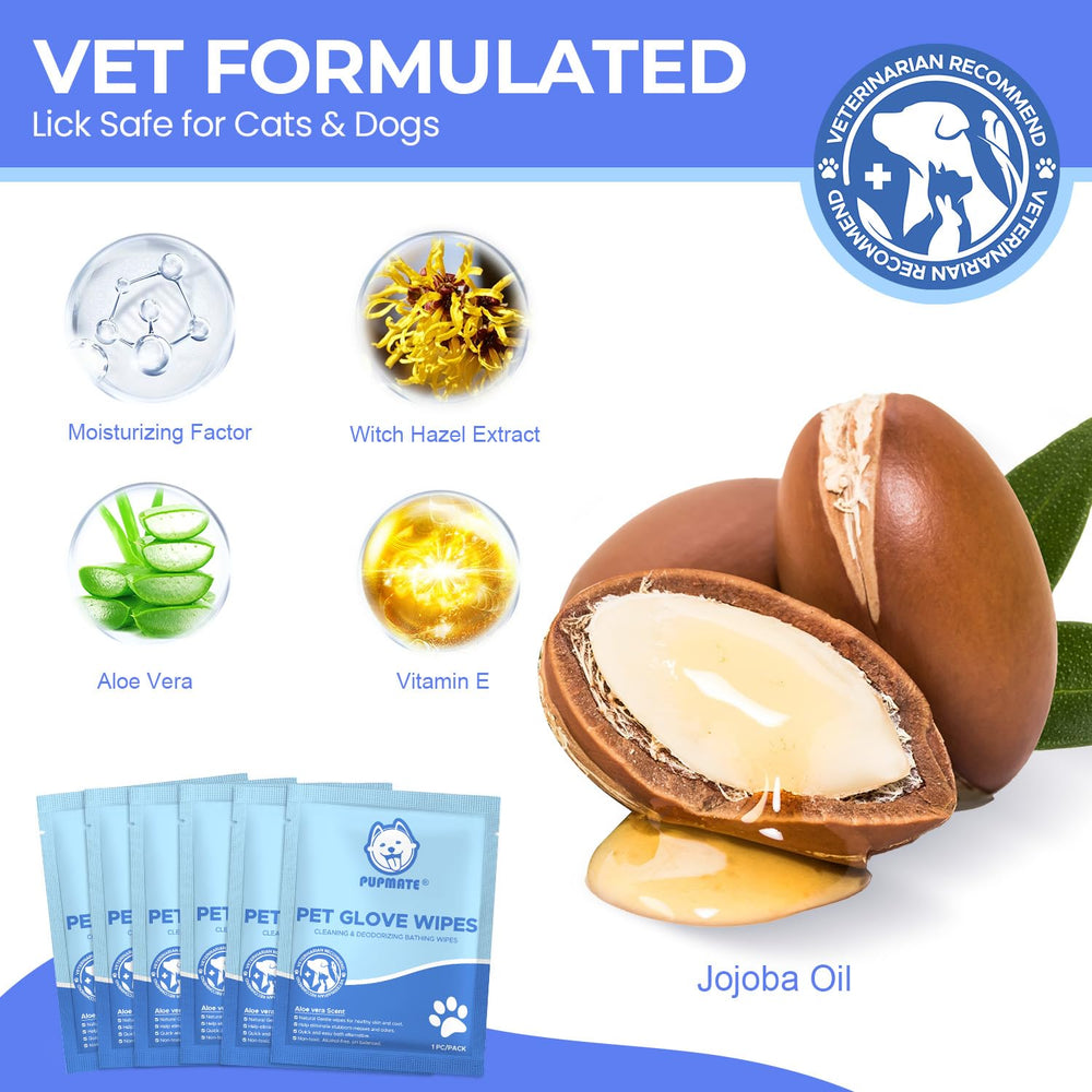 PUPMATE glove wipes being used on dog for quick cleaning