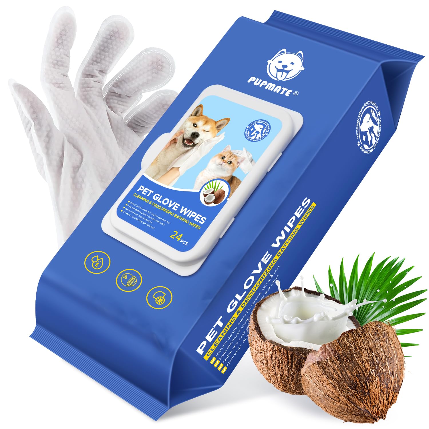 PUPMATE glove wipes pack for no rinse grooming on the go