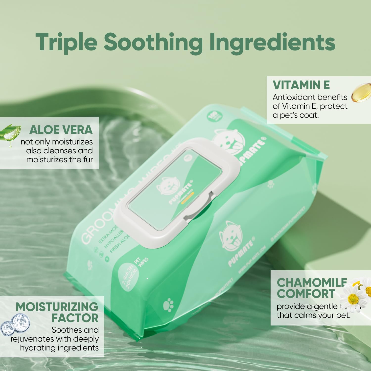 PUPMATE wipes material close-up shows triple-layer durability for pets.