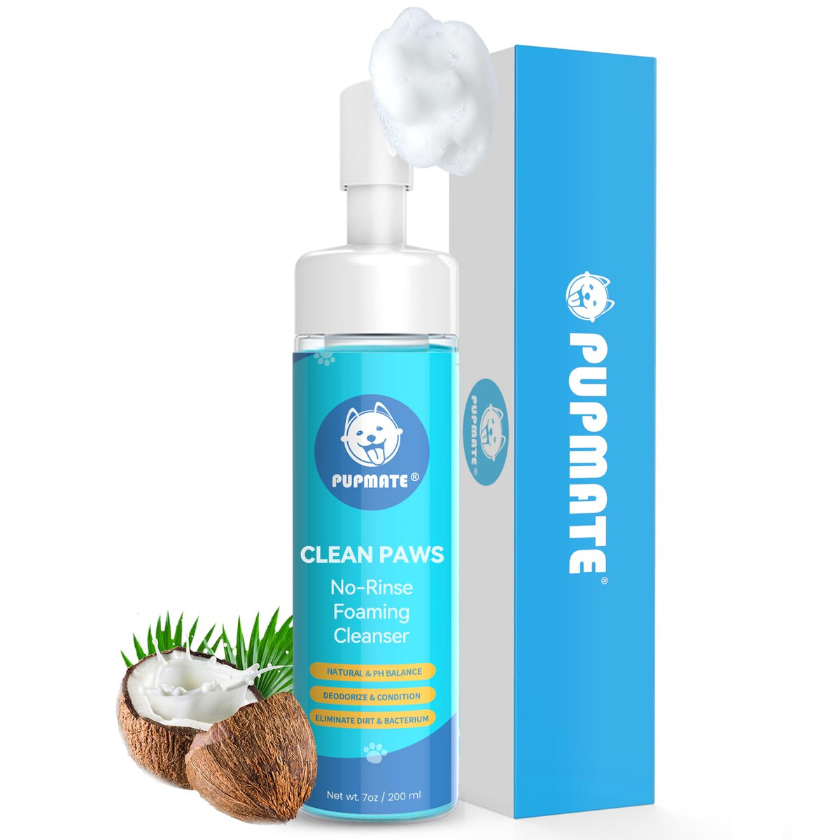 PUPMATE paw cleaner cap-press-foam demonstrates quick one-step dispensing for clean paws.