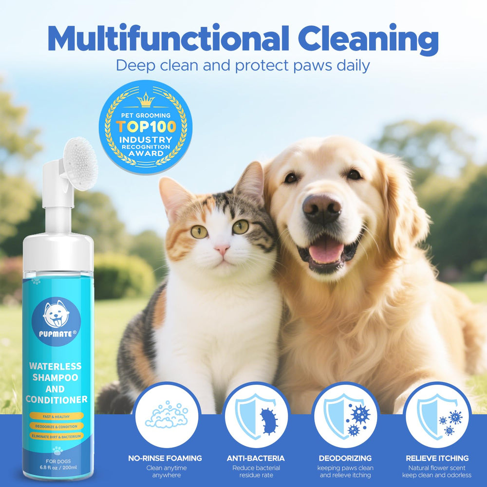 PUPMATE paw cleaner foaming-no-rinse application shows convenient post-walk cleaning.