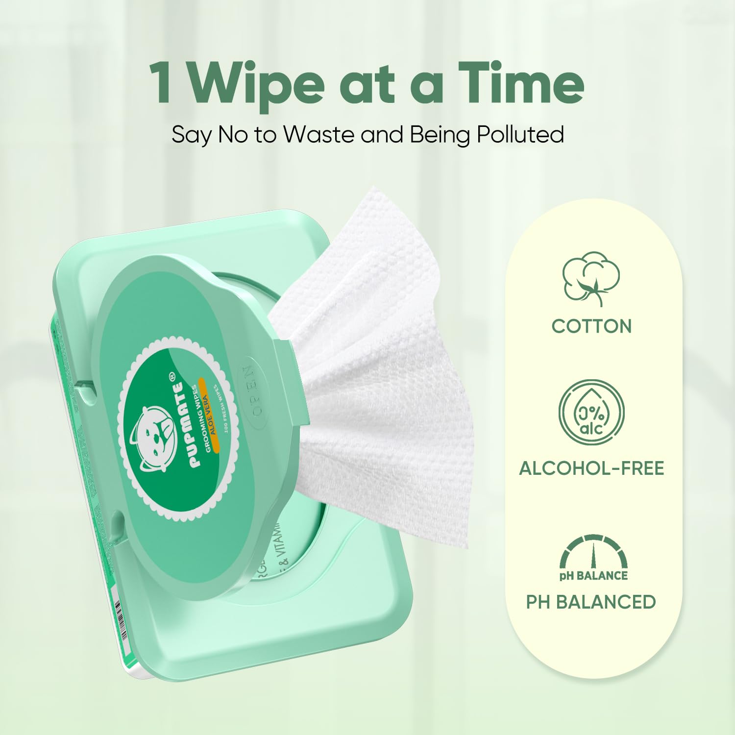 PUPMATE pet wipes being used to cleanse a cat's ears with Aloe Vera formula.