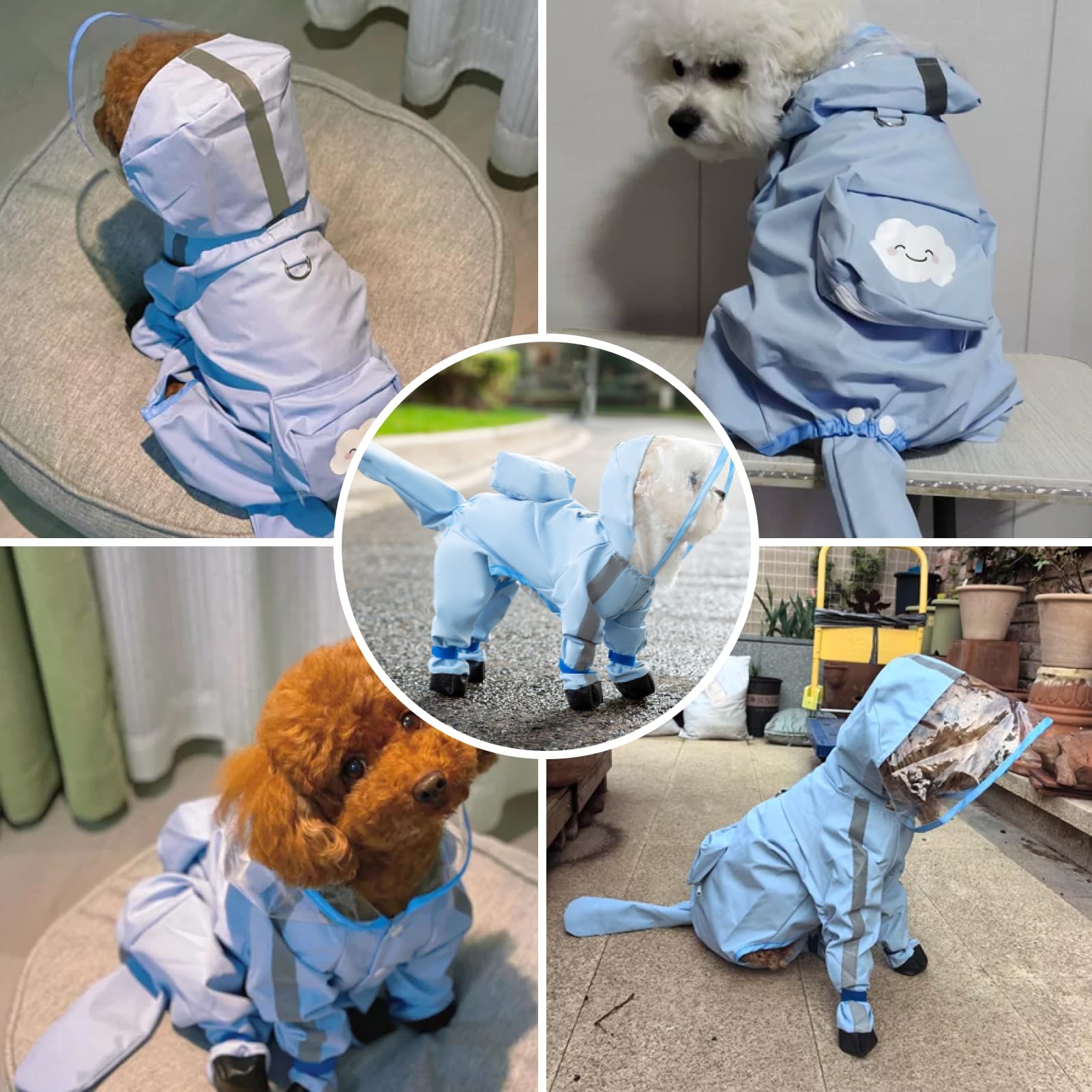 PupMist raincoat blue leash attachment for secure control on walks