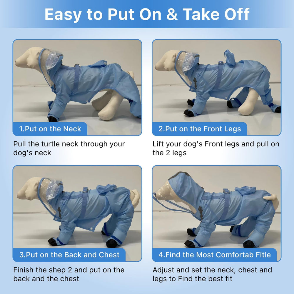 PupMist raincoat blue hood with reflective strips for night visibility