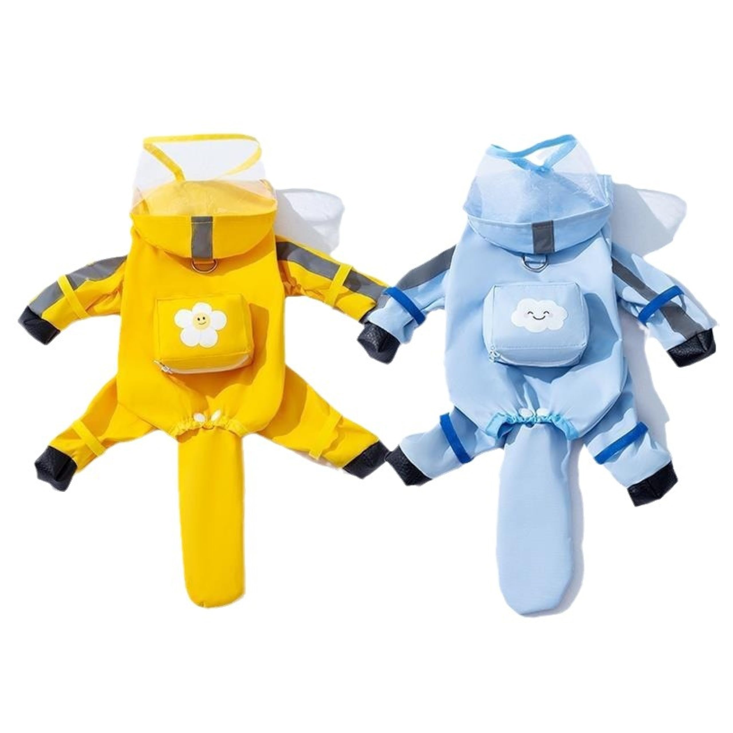 PupMist small dog raincoat legs blue back view with detachable tail cover