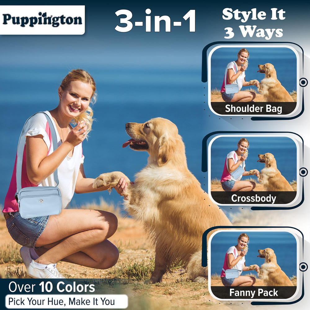 Puppington dog treat pouch open for quick rewards during puppy training sessions.