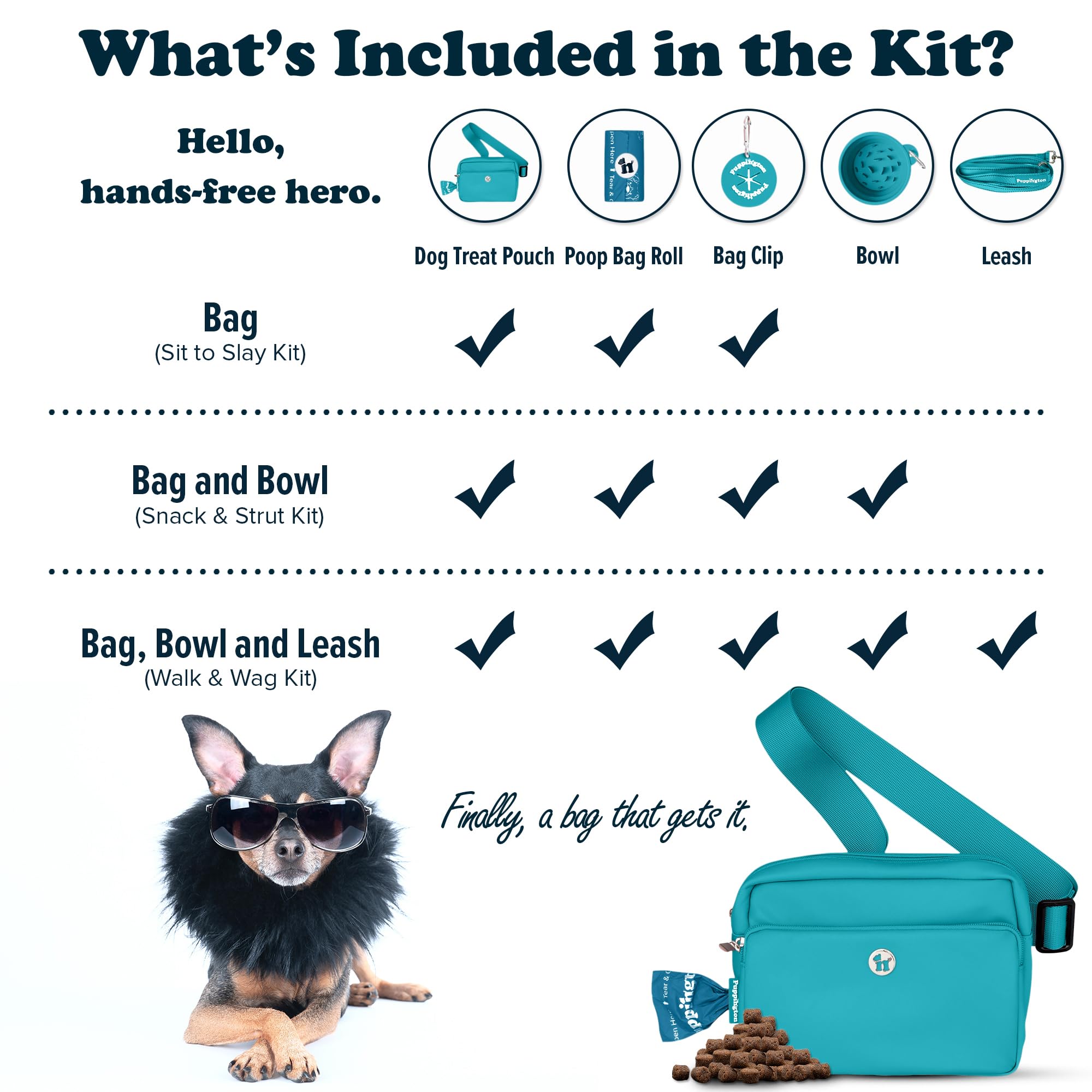 Puppington Lagoon Teal gift-ready dog parent bag.