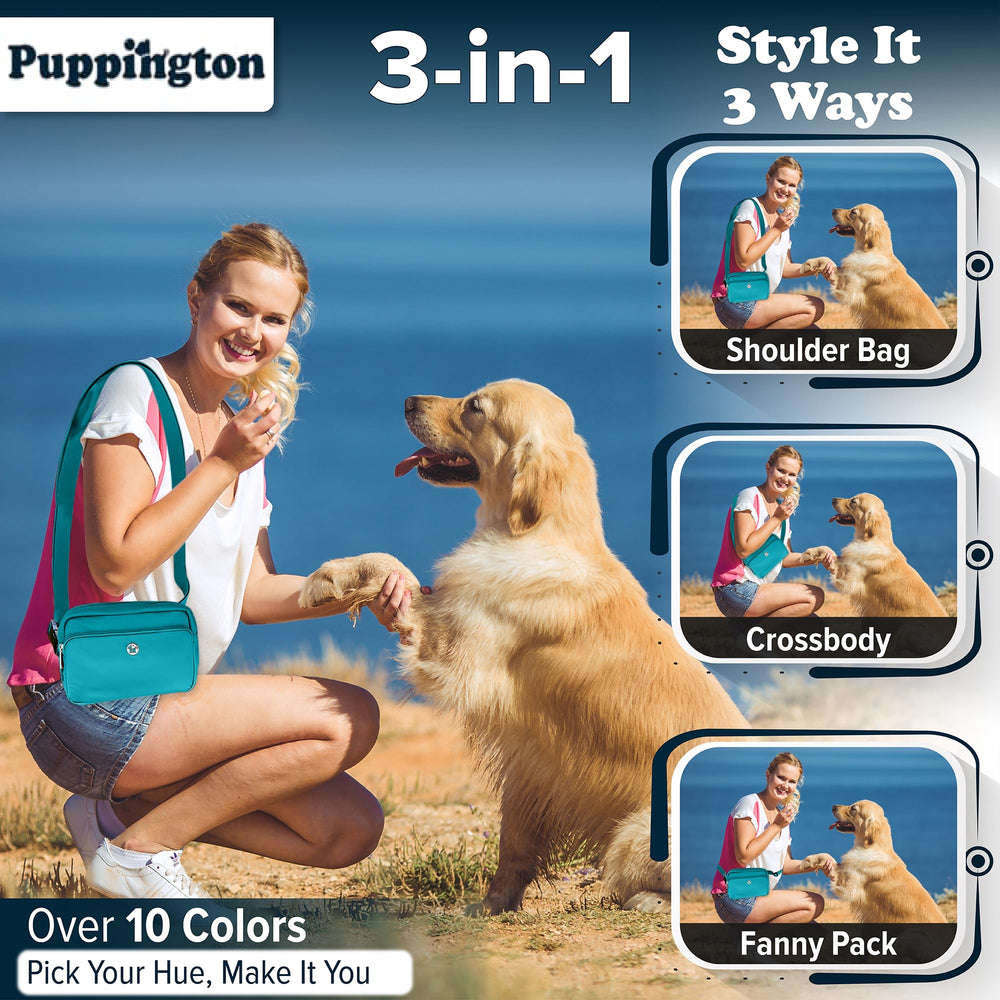 Puppington treat pouch close-up showing easy-clean surface for training rewards.