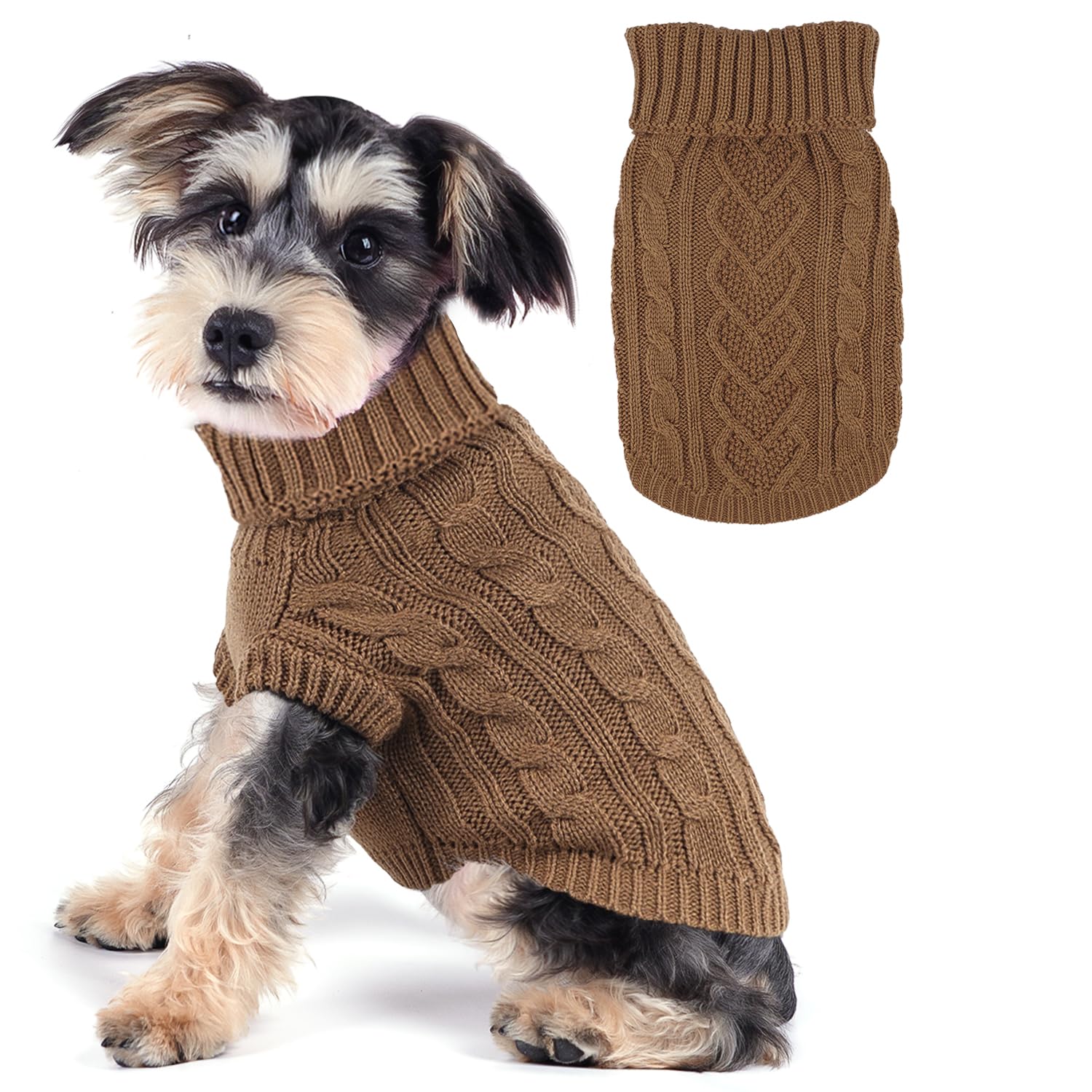 Puppishy dog sweater khaki XS back view showing snug knit for small dogs