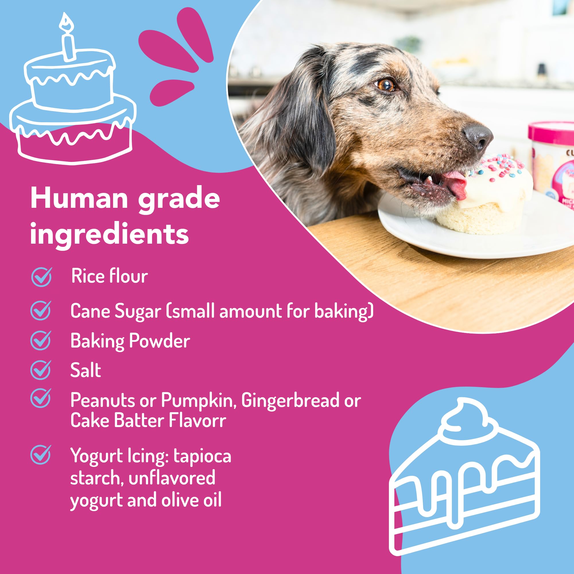 Puppy Cake Cuppy Cake cup-mix demonstrates microwave-ready cake in minutes.