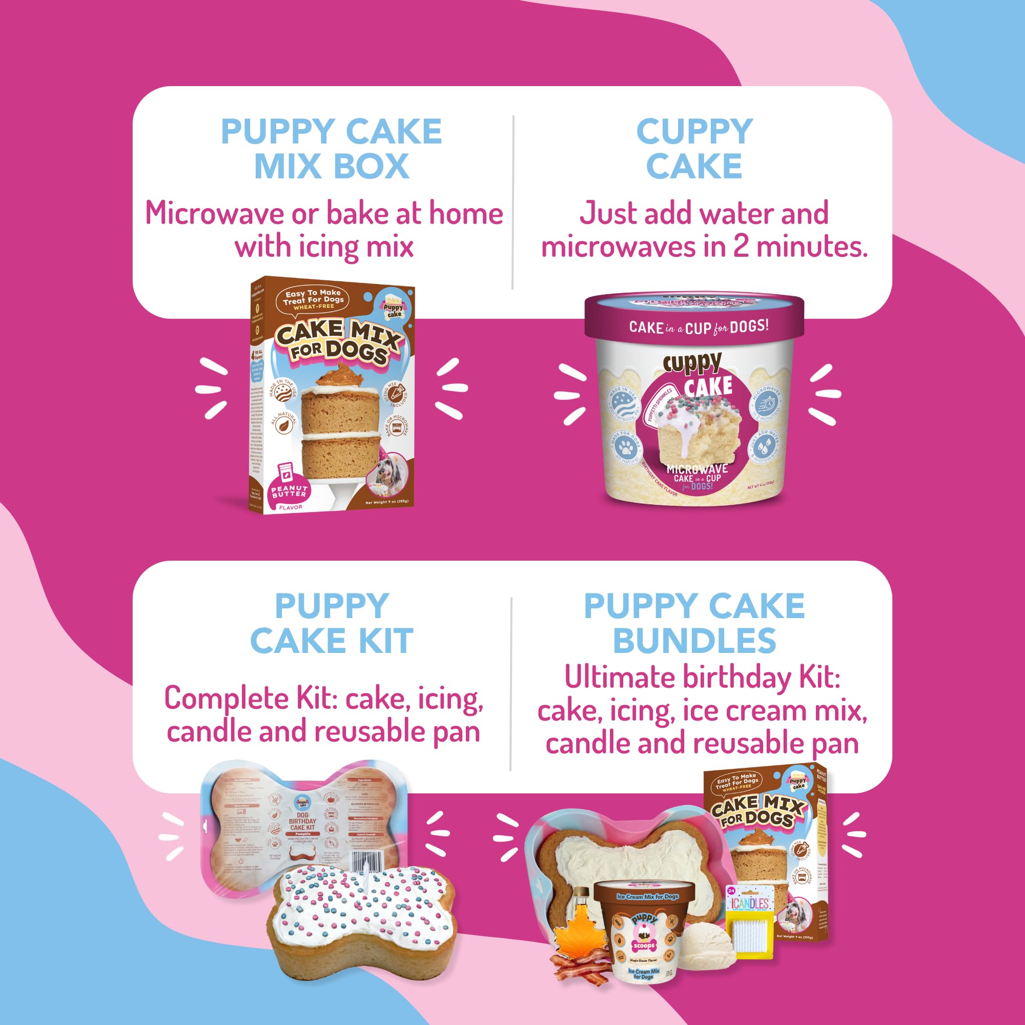 Puppy Cake Cuppy Cake USA-made label emphasizes high-quality ingredients.