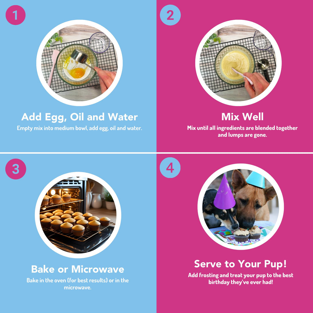 Puppy Cake icing mix and candles for quick festive toppings