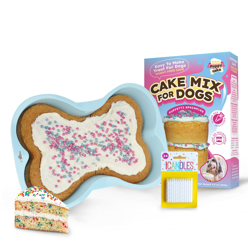 Puppy Cake dog birthday kit box with ingredients for home celebrations