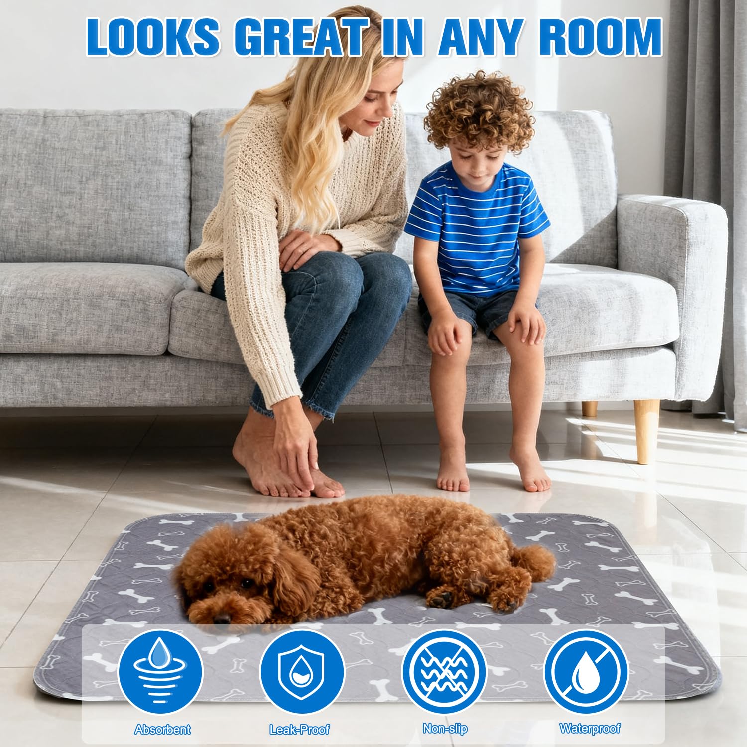 Puppy Pee Pads machine-washable grey design simplifies cleaning