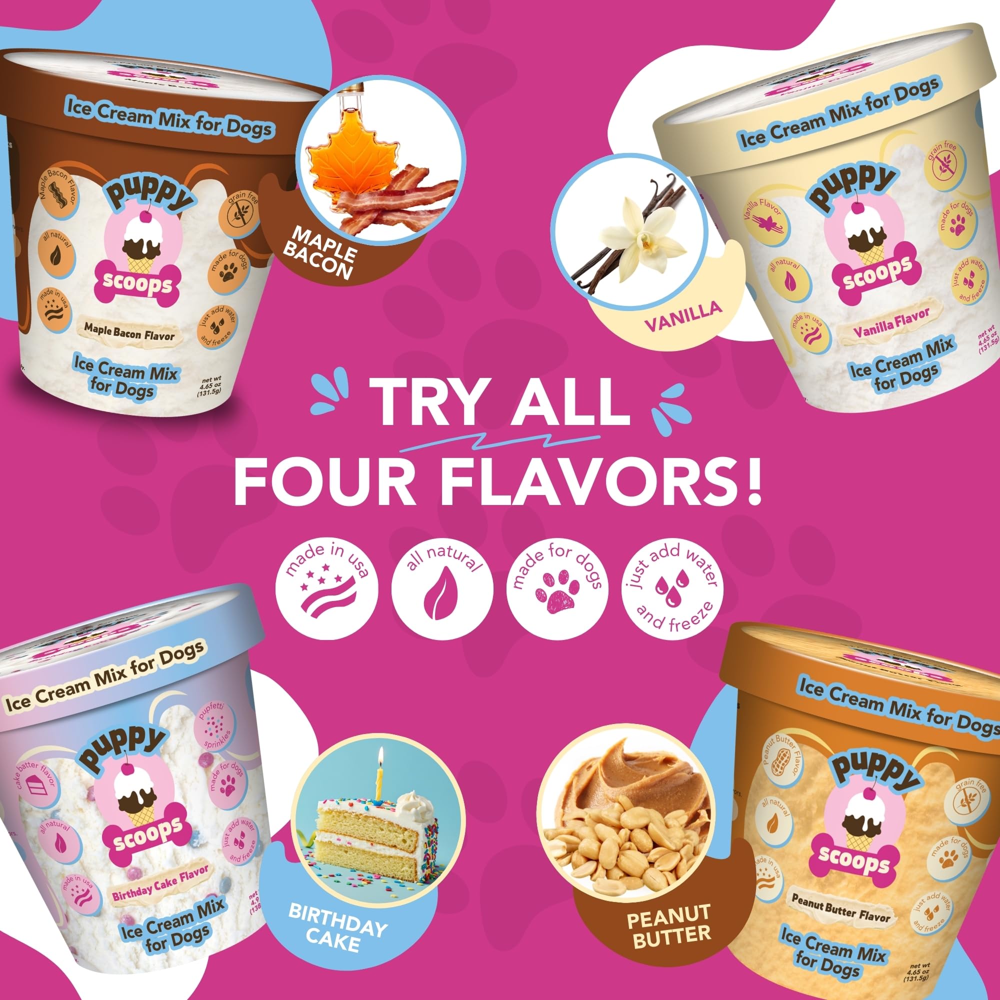 Puppy Scoops ice-cream-cup with reusable lid shows included serving cup.