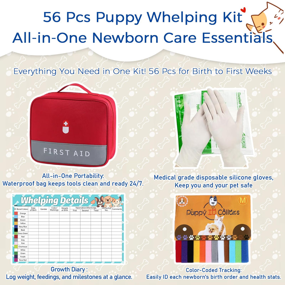 Puppy Whelping Kit cleaning sets with bulb suction for clear breathing passages.