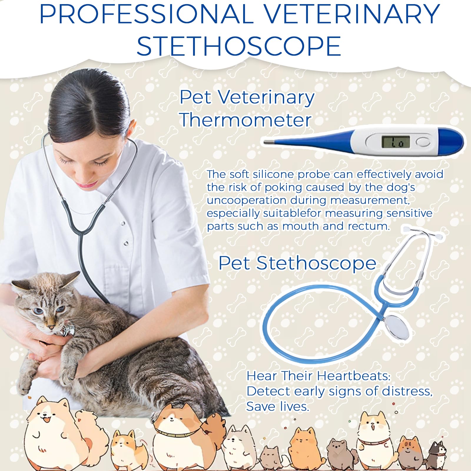 Puppy Whelping Kit monitoring tools including thermometer for temperature checks.