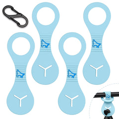 PuppyDoggy dog poop bag holder on leash in blue for hands-free walking.