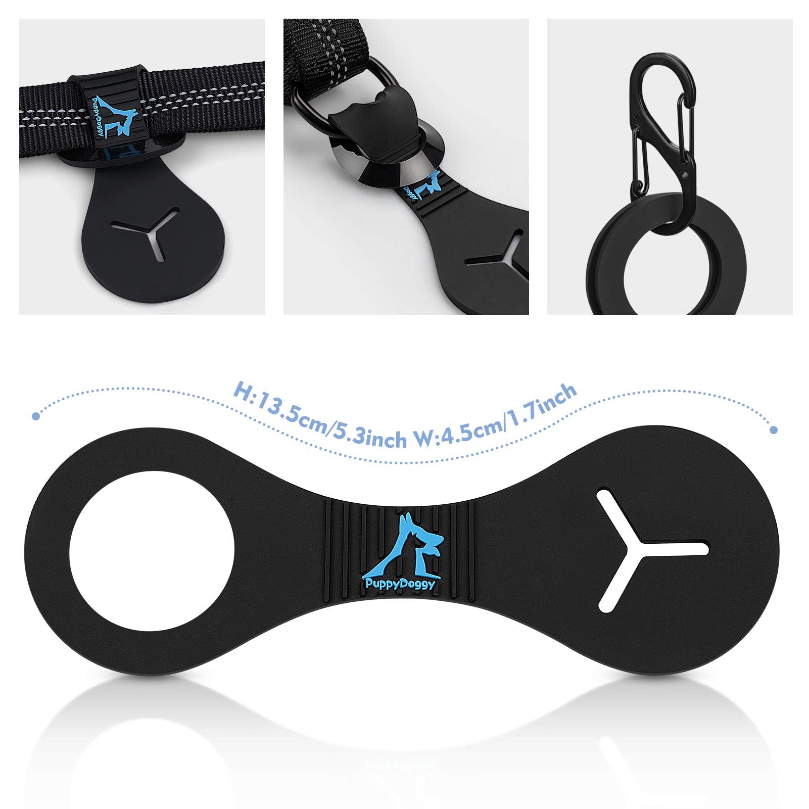 PuppyDoggy poop bag dispenser attached to bicycle in blue keeps outings tidy.