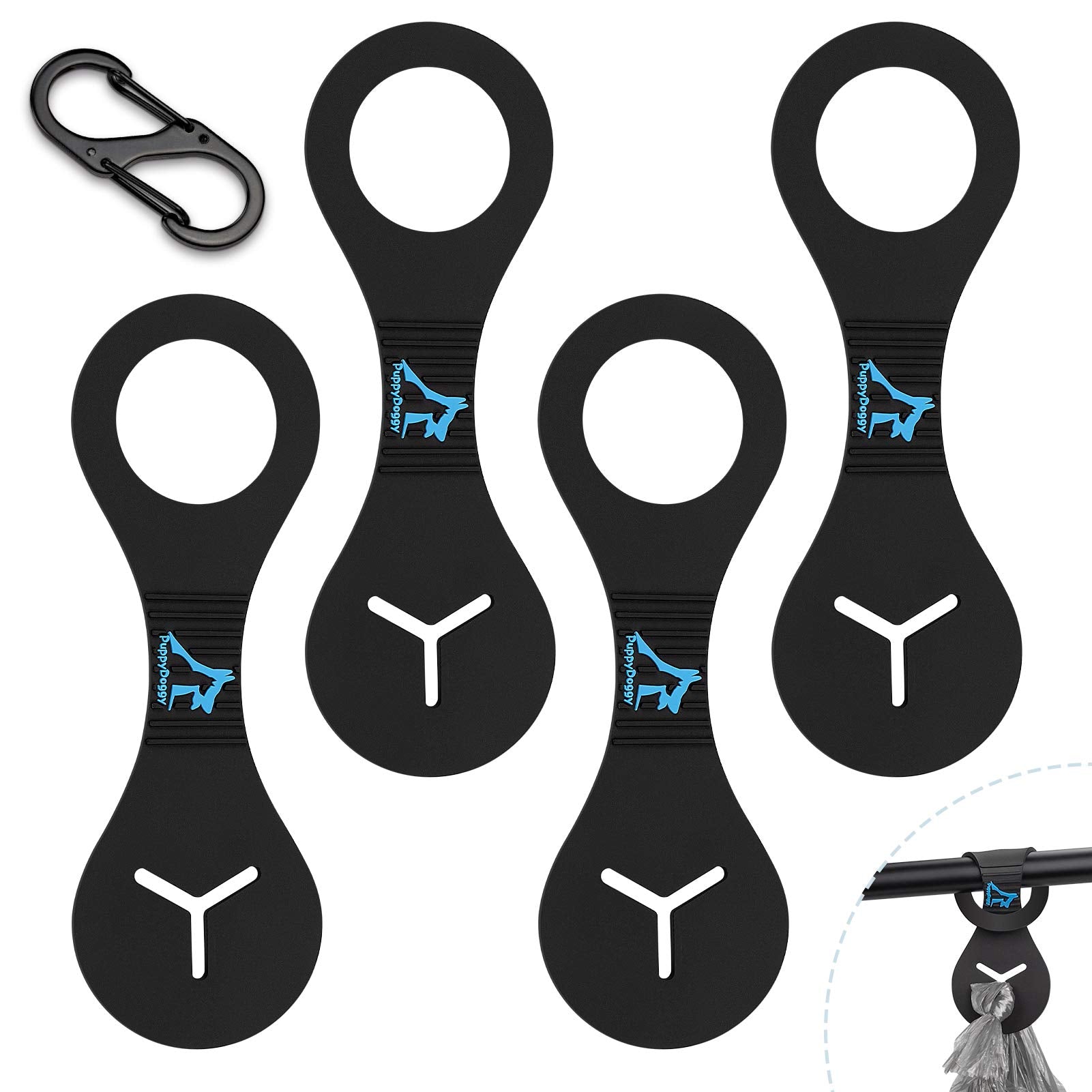 PuppyDoggy poop bag holder on leash for hands-free walks.