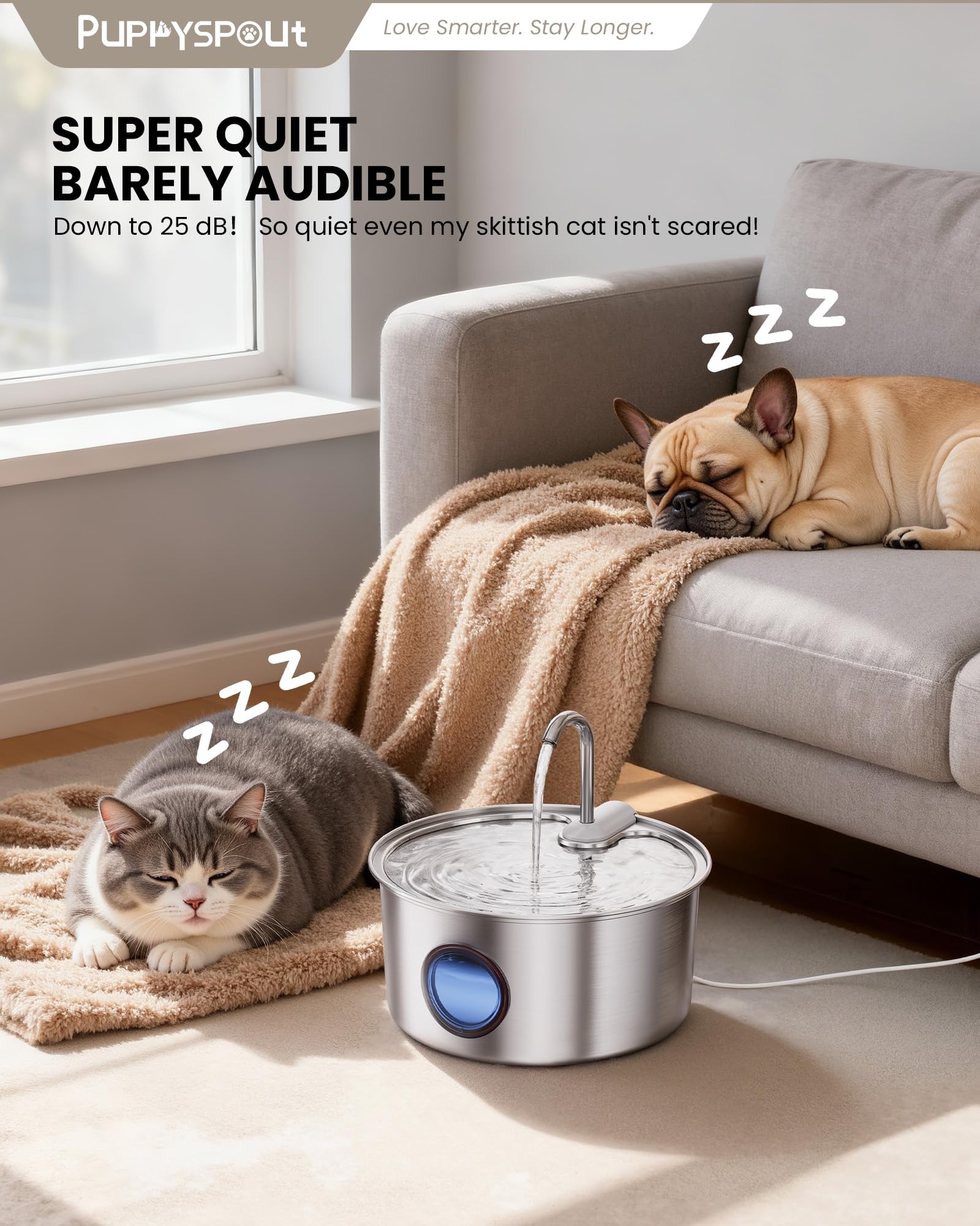 Puppyspout cat fountain 108oz capacity ideal for multi-pet homes