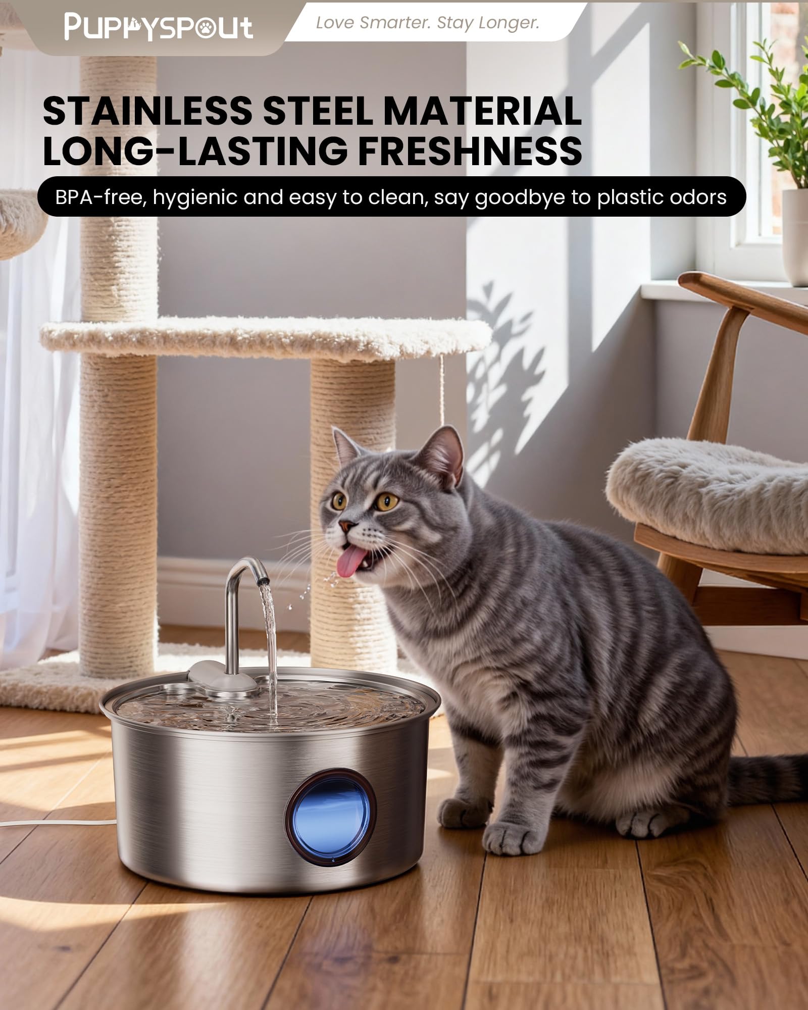 Puppyspout see-through water level window helps monitor hydration