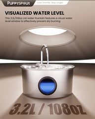 Puppyspout water fountain filter compartment enables easier maintenance